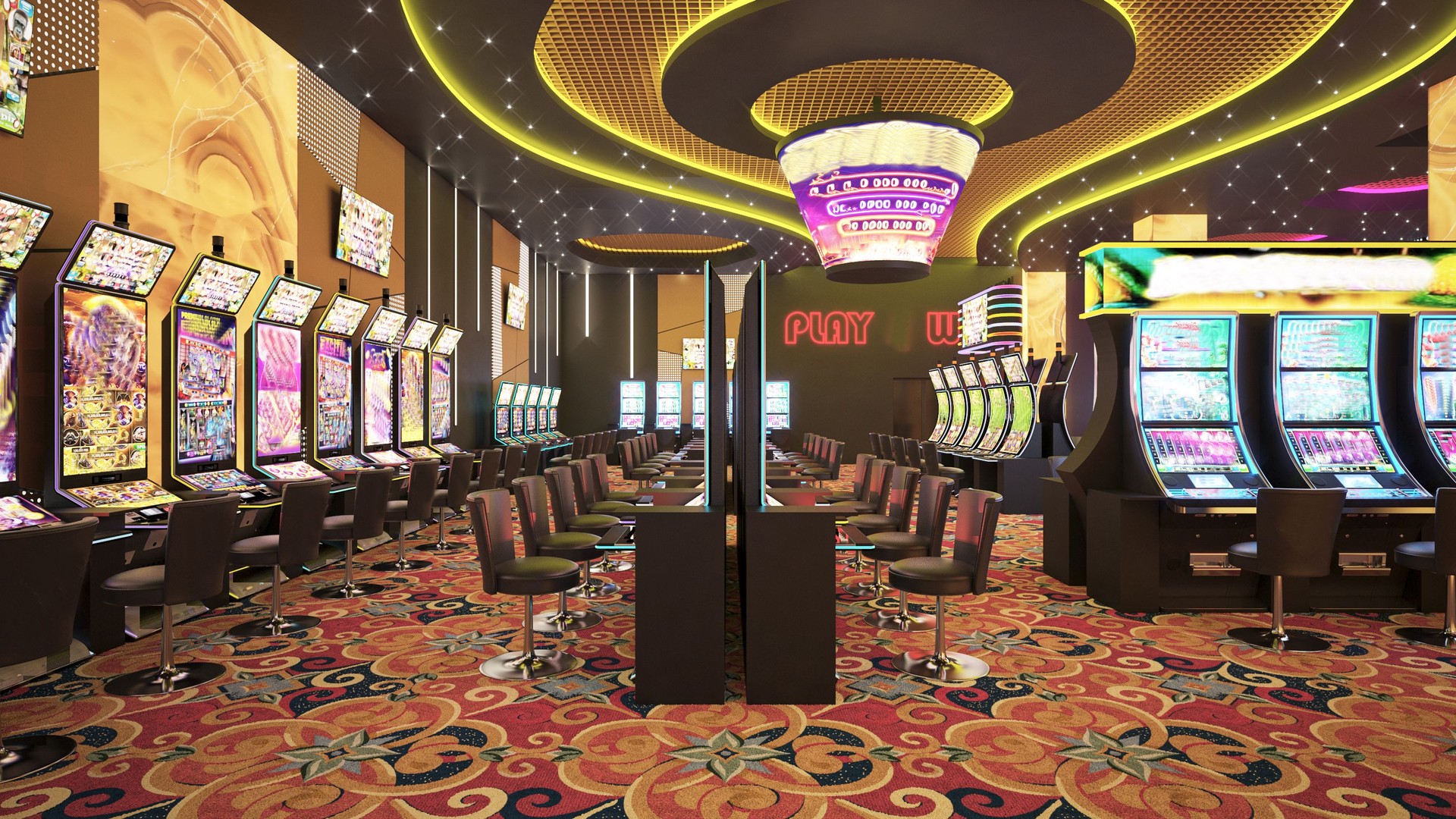 Casino. Interior design. Computer Generated Image. Architectural Visualization. 3D Render.  Stock Photo
