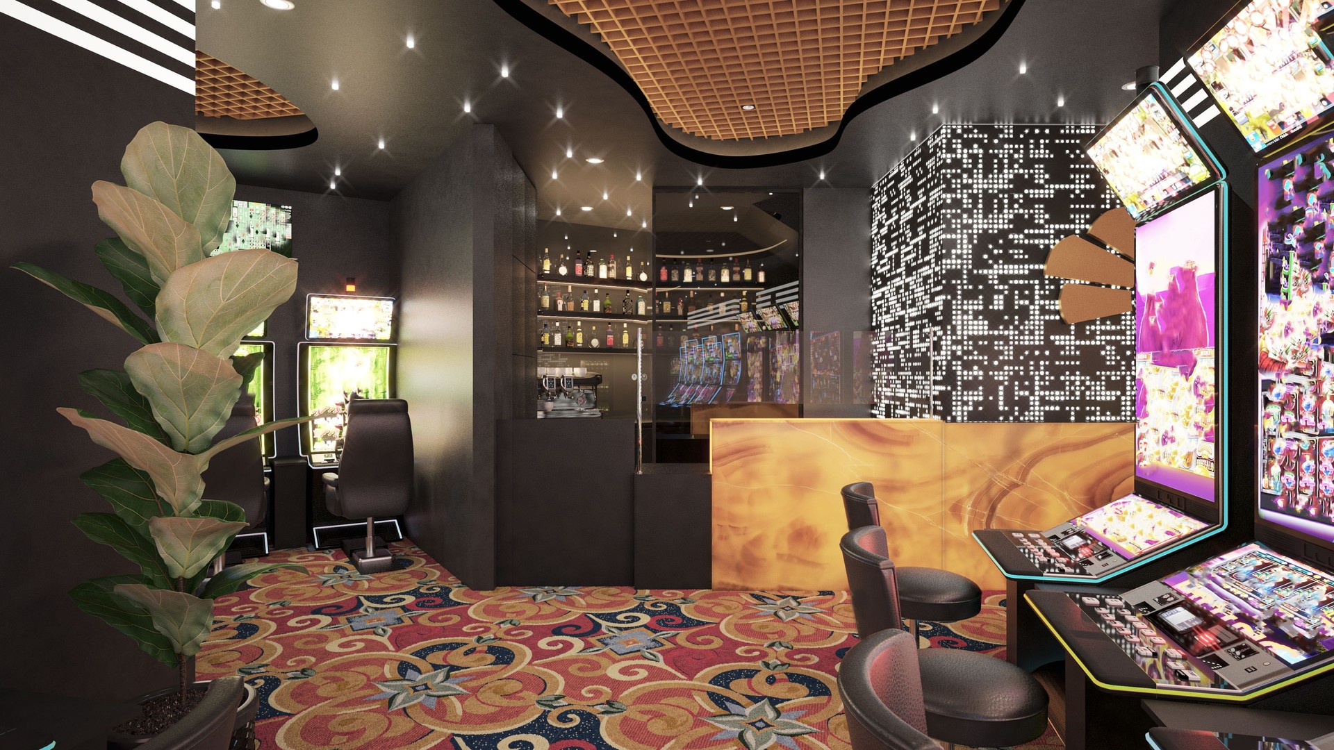 Casino. Interior design. Computer Generated Image. Architectural Visualization. 3D Render.  Stock Photo