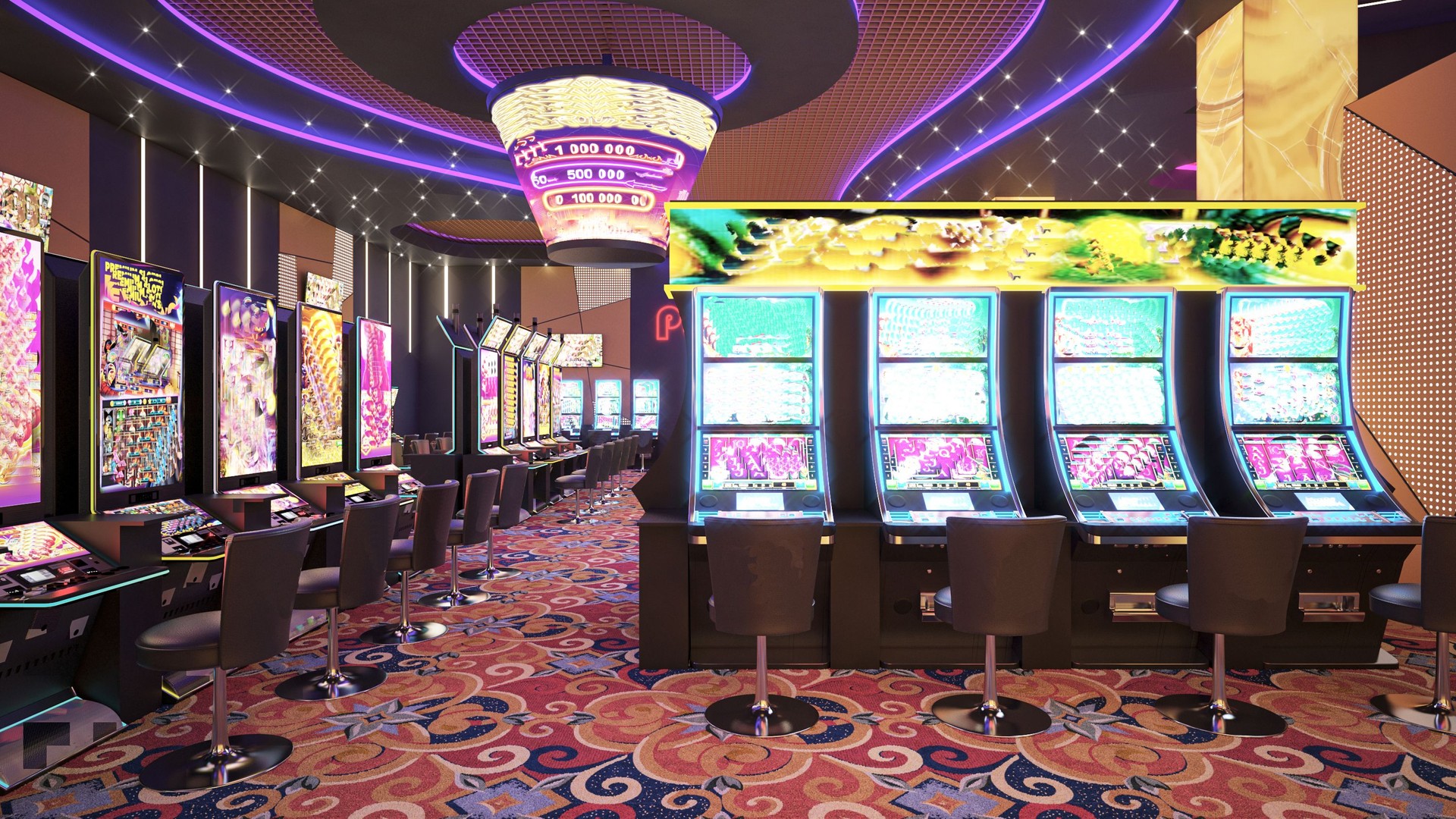 Casino. Interior design. Computer Generated Image. Architectural Visualization. 3D Render.  Stock Photo