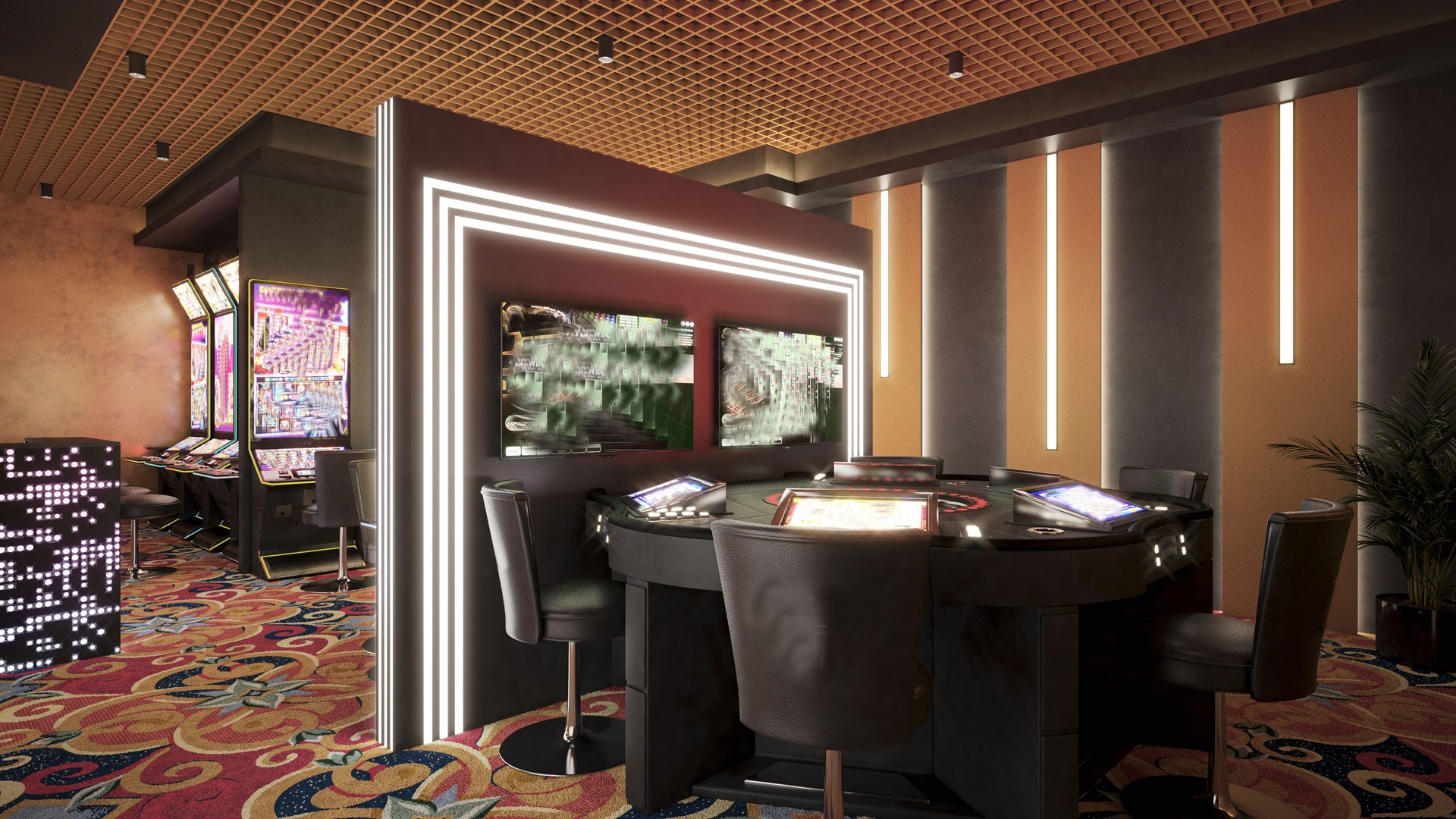 Casino. Interior design. Computer Generated Image. Architectural Visualization. 3D Render.  Stock Photo